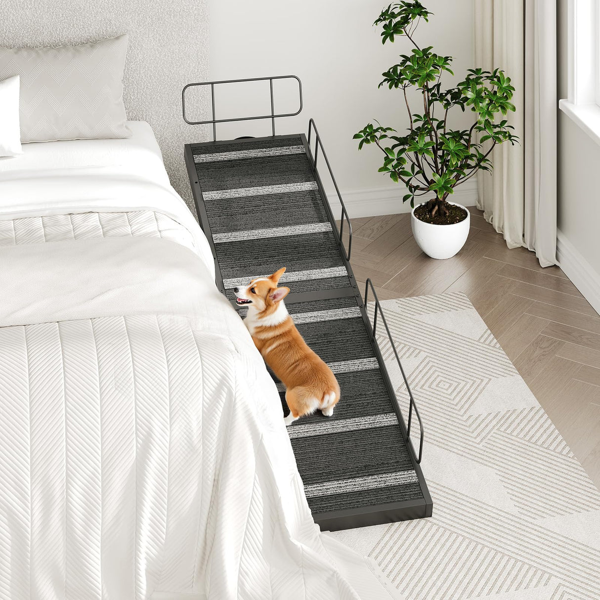HOOBRO Dog Ramp for Bed, 63 Inch Long Dog Ramp for Couch and Bed, Pet Ramp with Non-Slip Mat and Safety Side Rails, 4 Height Adjustable up to 33 inch, for Small/Large/Old Dogs, Black BK16PT03