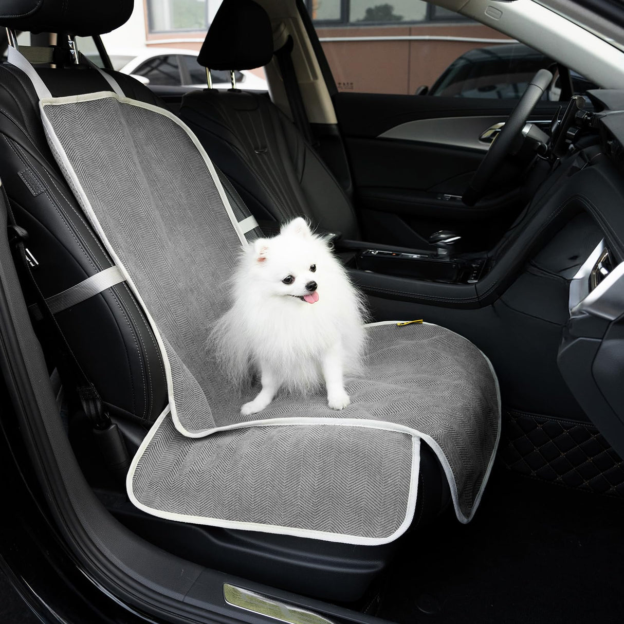 FUNNYFUZZY Chenille Dog Car Seat Cover for Pets, Waterproof Car Seat Protector with Nonslip Bottom, Scratchproof Soft Dog Seat Cover for Car, Truck and SUV, Front Seat(Grey, 17.7''W x 18.1''L×21.3"H)
