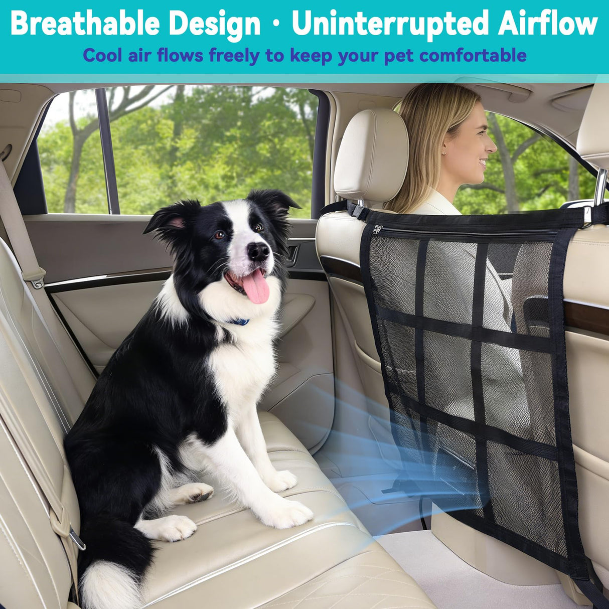 KINETOVOLTA Dog Car Barrier 2026 Upgrade, Double Layer Mesh with Zipper, Universal Car Dog Barrier for SUVs, Sedans & Trucks, 23x23 Inch, Breathable & Easy to Install