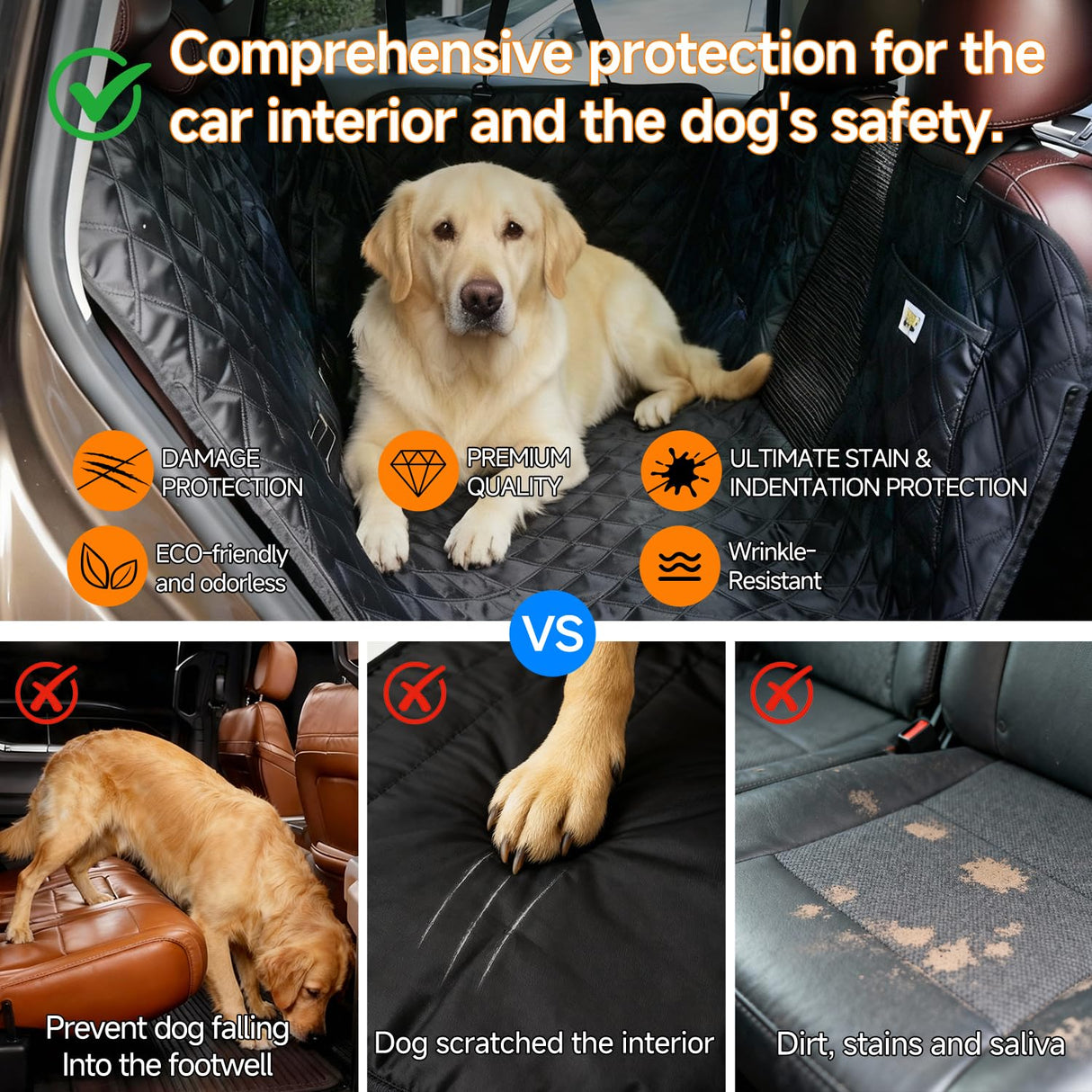 PETTALK Deluxe Double Side Dog Car Seat Cover Back Seat, Waterproof Seat Cover Hammock, Reversible,Heavy Duty,Anti Scratch,Durable Soft Pet Large Dog Cover Protector for Cars SUVs Trucks,ECO-Friendly