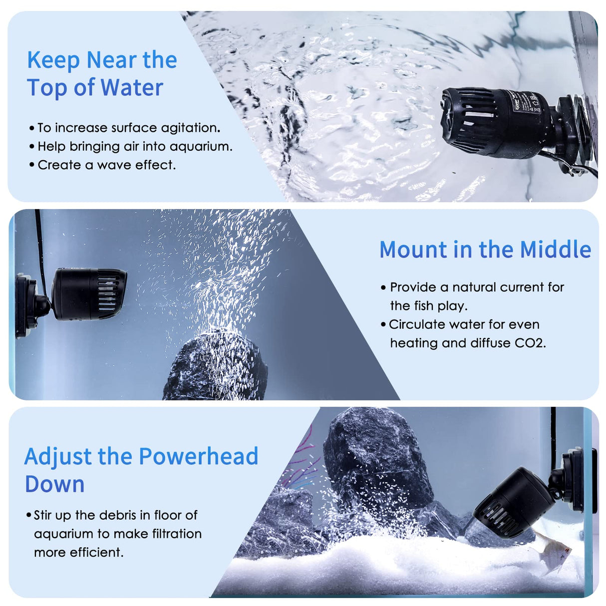 hygger Mini Wave Maker for 5~20 Gallon Aquarium with Magnetic Mount Quiet Powerhead for Saltwater and Freshwater Fish Tank 530GPH
