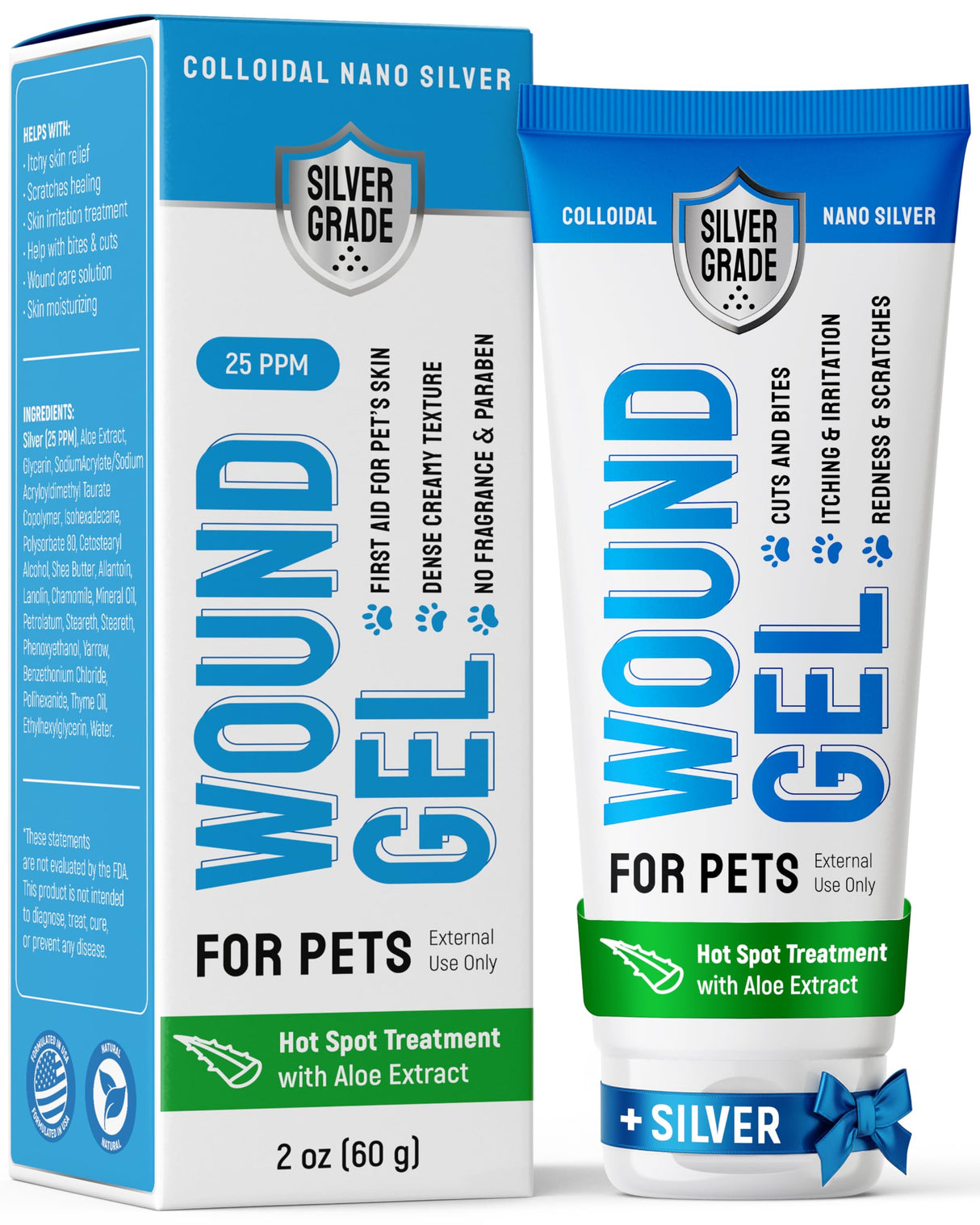 Wound Gel Tube for Pets – Dog Wound Care with Silver & Aloe – Cat & Dog Hot Spot, Scratches, Cuts, Bites Care – Help with Abrasions & Sores in Horses – Safe Breeds – 2 Oz