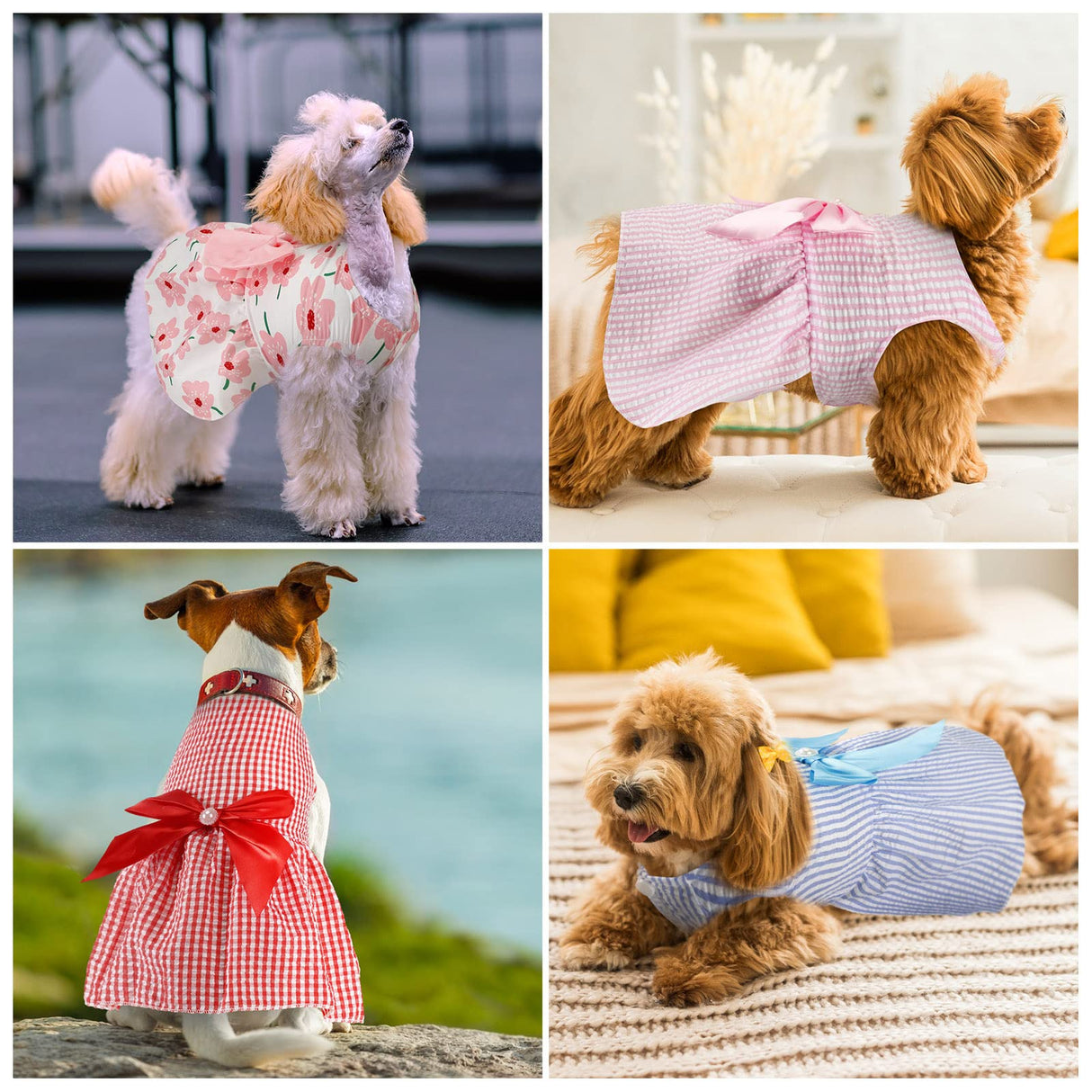 Sanwuta 8 Pieces Dog Bowknot Dresses Puppy Clothes Outfits Princess Dresses Soft Lightweight Summer Fruit Floral Pattern Pet Skirts for Girl Puppy(XX-Large)