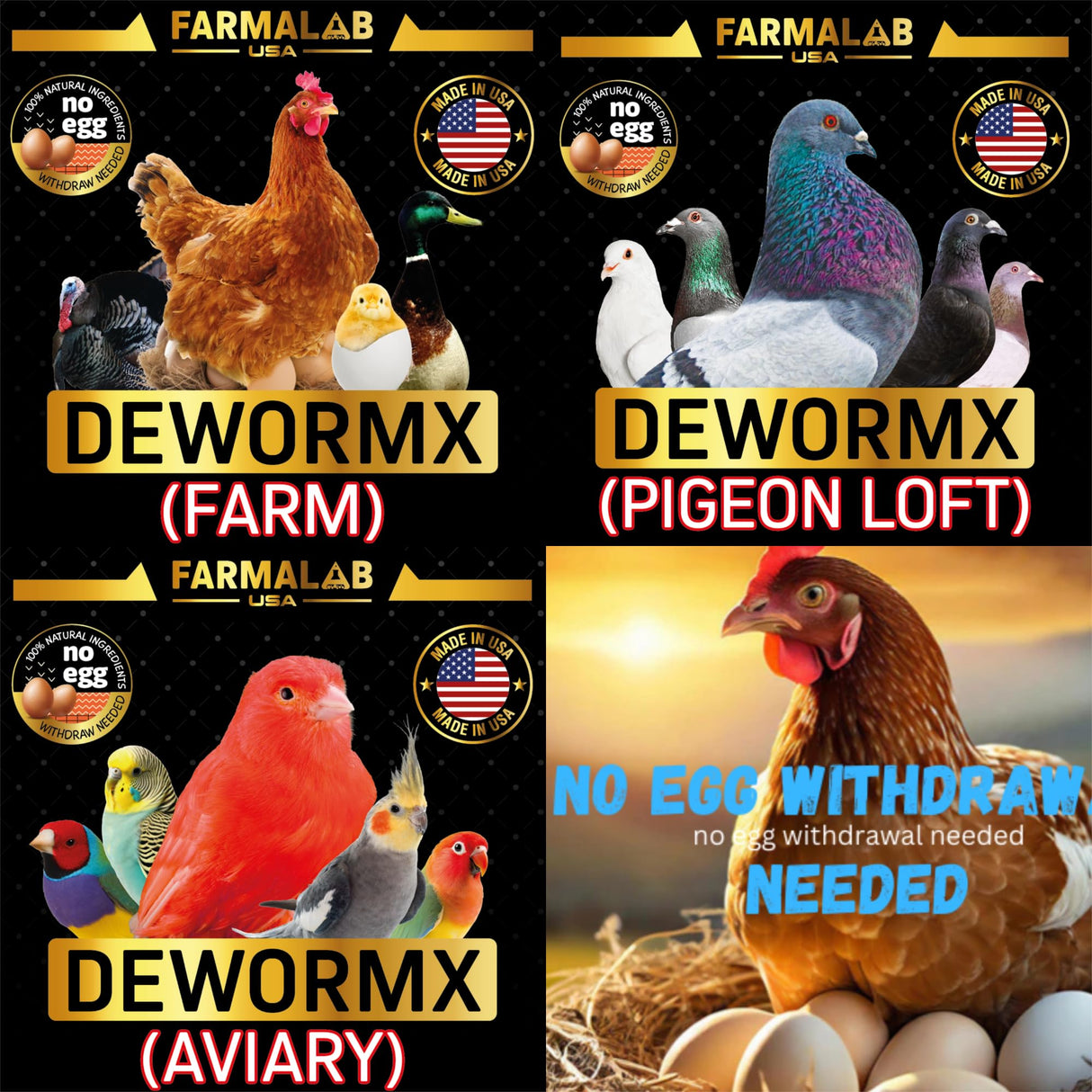 Farmalab Natural Dewormer Internal & External 100 Tabs Poultry NO Egg Withdrawal Needed - Vitamin for Poultry Rooster Hen Chicken Baby Chick