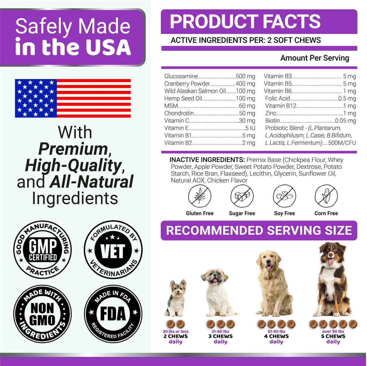 Dog Multivitamin Chewable with Glucosamine - 240 Treats - Dog Vitamins and Supplements - Senior & Puppy Multivitamin for Dogs - Hip & Joint Support - Immune Health, Skin, Heart, Digestion, Probiotics