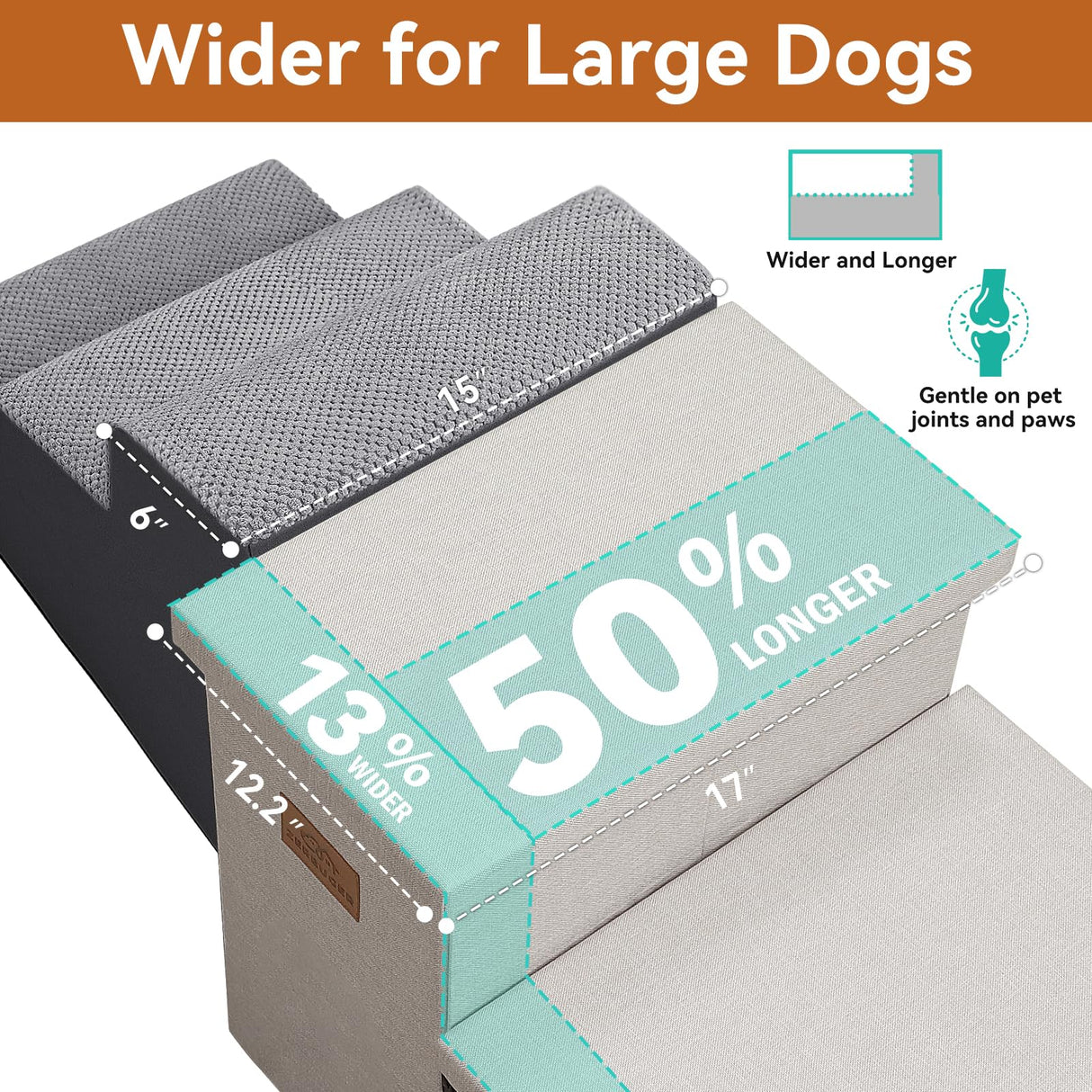 Zerbuger Dog Stairs with Storage 23" H, 4-Step Wider Dog Steps for High Beds Window, Folding Sturdy Pet Stairs Gift for Small/Medium/Large Old Dogs Cat, Ramp for Climbing Car Up to 200 lbs, Beige