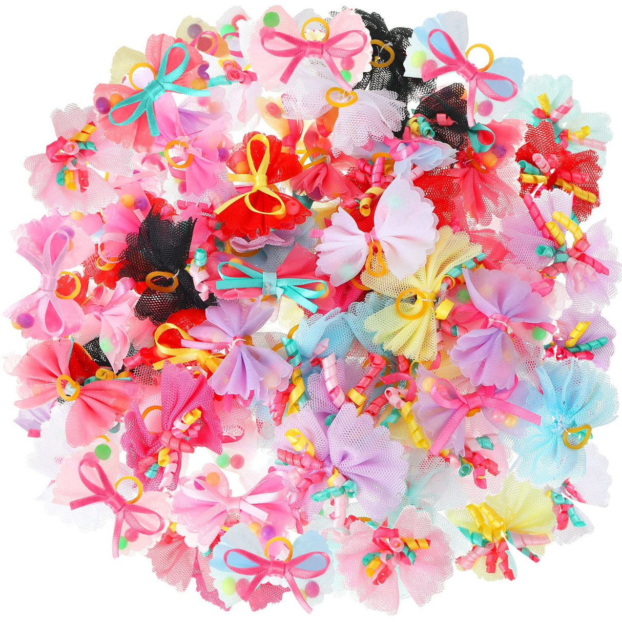 Chumia 100 Pcs Dog Hair Bows with Rubber Band for Small Dogs Puppy Hair Accessories Grooming Bows Pet Bowknot for Cat Poodle Shih Tzu