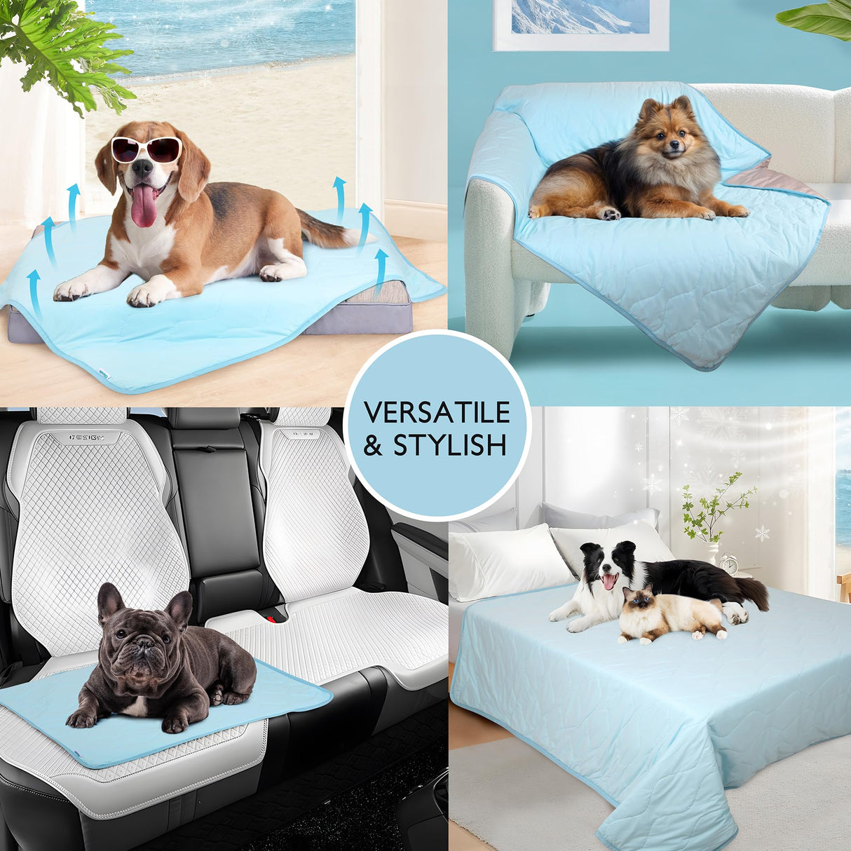 ZAKAPAWS Cooling Blanket for Dogs - Q-MAX>0.4 Waterproof Pet Throw Blanket Bed Cover, Non-Slip Dog Blankets for Couch Protector, Washable Furniture Cover for Summer, Blue,50x60