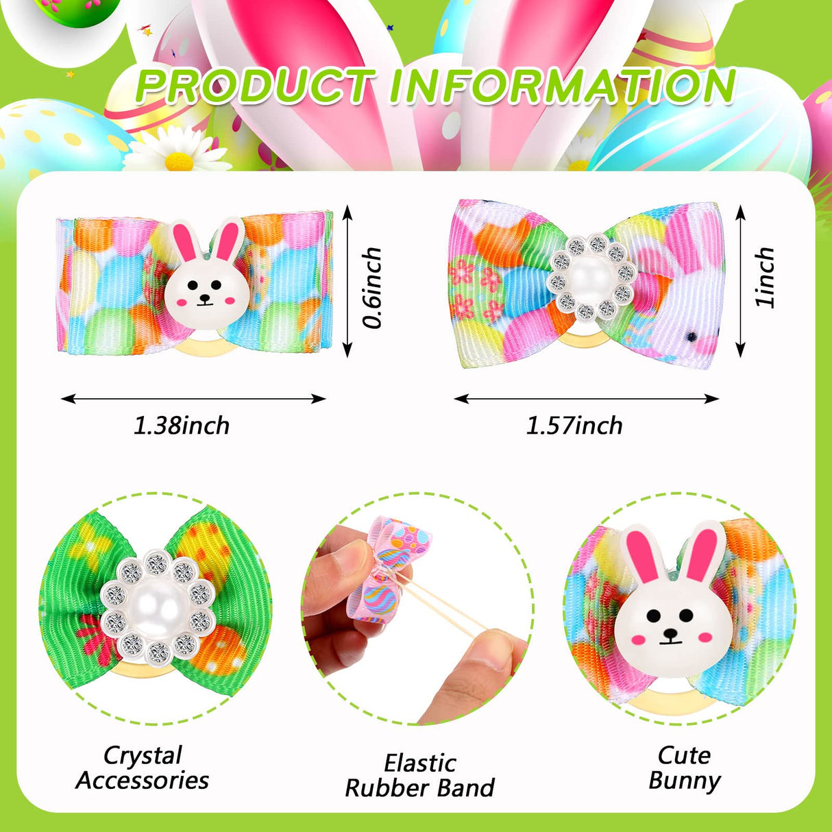Waydress 40 Pieces Easter Dog Bows Rabbit Bunny Egg Hair Bowknot Pet Easter Bows with Rubber Bands Puppy Easter Rhinestone Bows Handmade Dog Easter Grooming Accessories for Easter Pet Supplies