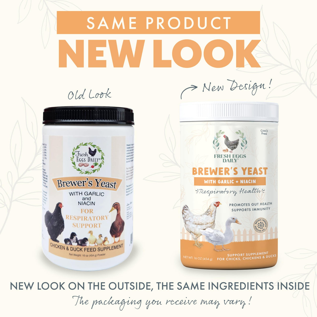 Fresh Eggs Daily Brewers Yeast Powder with Garlic & Niacin for Chicken & Duck Backyard Flocks - Suitable for Young Chicks & Ducklings - Supports Healthy Bone Development, Digestion & Immunity - 1lb