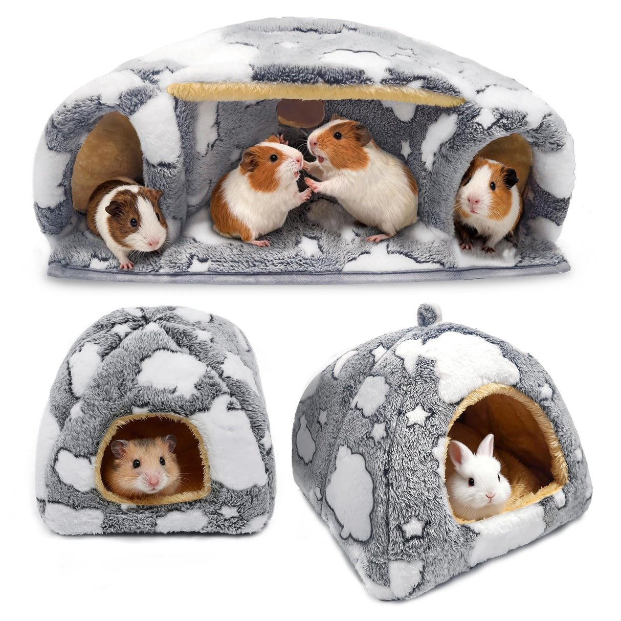 3PCS Guinea Pig Tunnel Set Washable Guinea Pig Houses and Hideouts Small Animals Hideout Tubes for Hamster Chinchilla Bunny Hedgehog Ferret Rat
