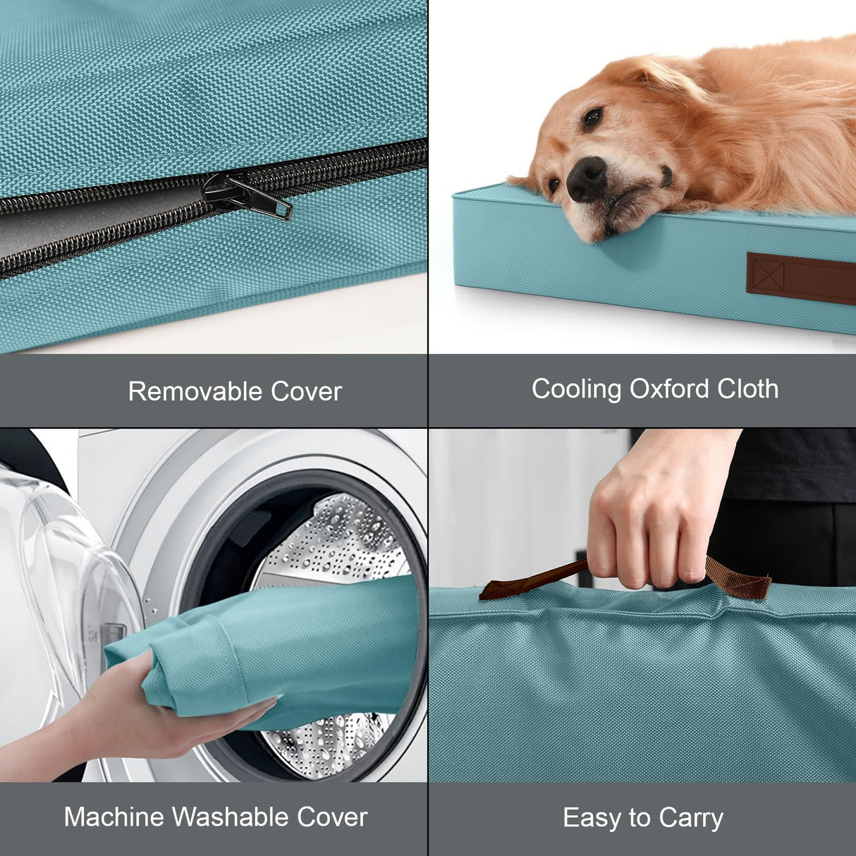 Tail Stories Outdoor Large Washable Dog Bed, Orthopedic Egg Crate Foam Dog Crate Mat for Large Dogs with Removable Oxford Cooling Cover, Light Blue