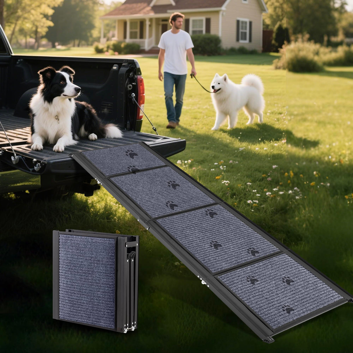 COSIEST Dog Ramp for Car, 70.9" L x 19.7" W Extra Wide Folding Dog Ramp for Large Dogs Up to 250LBS, Portable Pet Steps with Non-Slip Surface for SUV, Bed