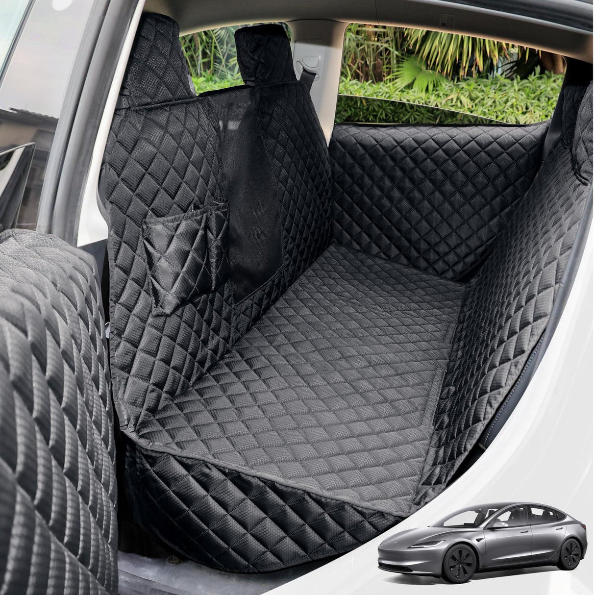 LIFTGO Dog Seat Cover for Tesla Model 3 & Y - Waterproof Back Seat Hammock with Mesh Window & 2 Door Protectors - Scratch & Mud Protection