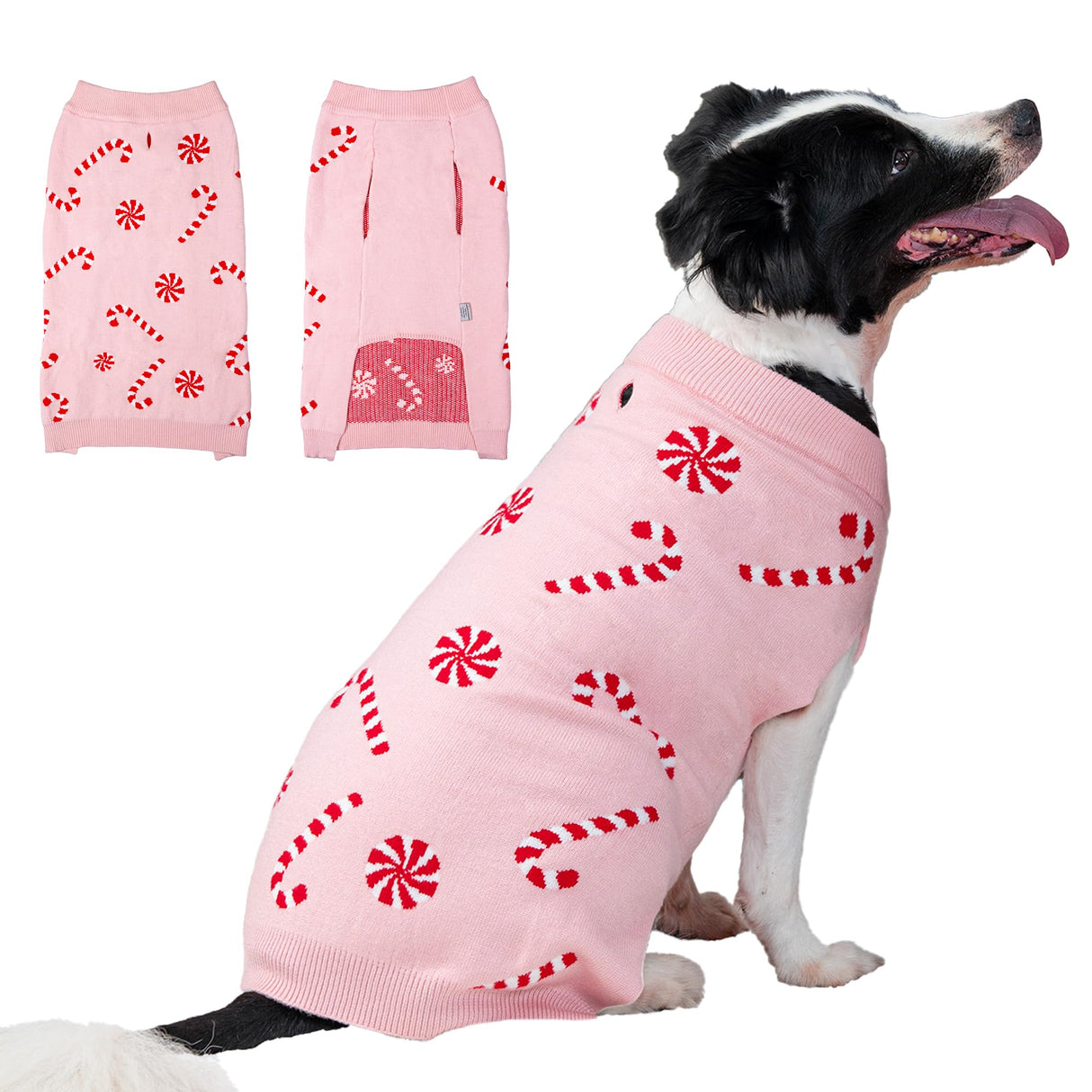 LUBOT New Ugly Christmas Sweaters for Puppy Cute Funny Wintertime and Holiday Parties Knitted Pullover Sweater Santa Small Dog Pink Candy Large