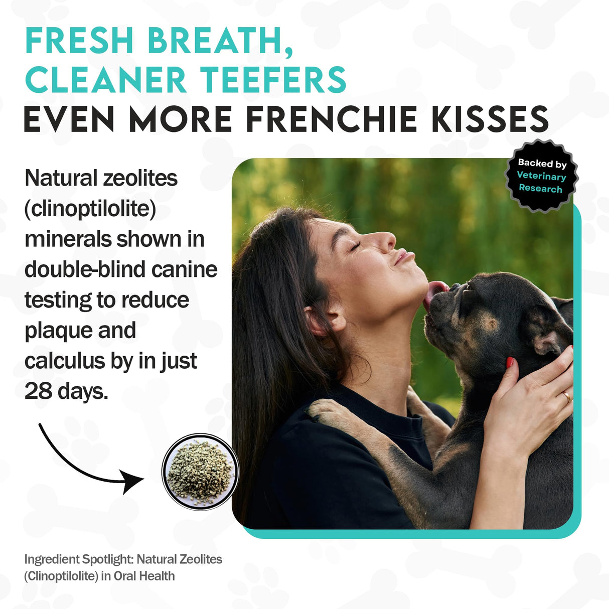 Dog Teeth Cleaning Powder–Natural Dog Dental Powder for Teeth Cleaning, Breath Freshener & Plaque Remover–Tartar Control, Oral Care &Bad Breath Treatment-French Bulldog Optimized Great for all breeds