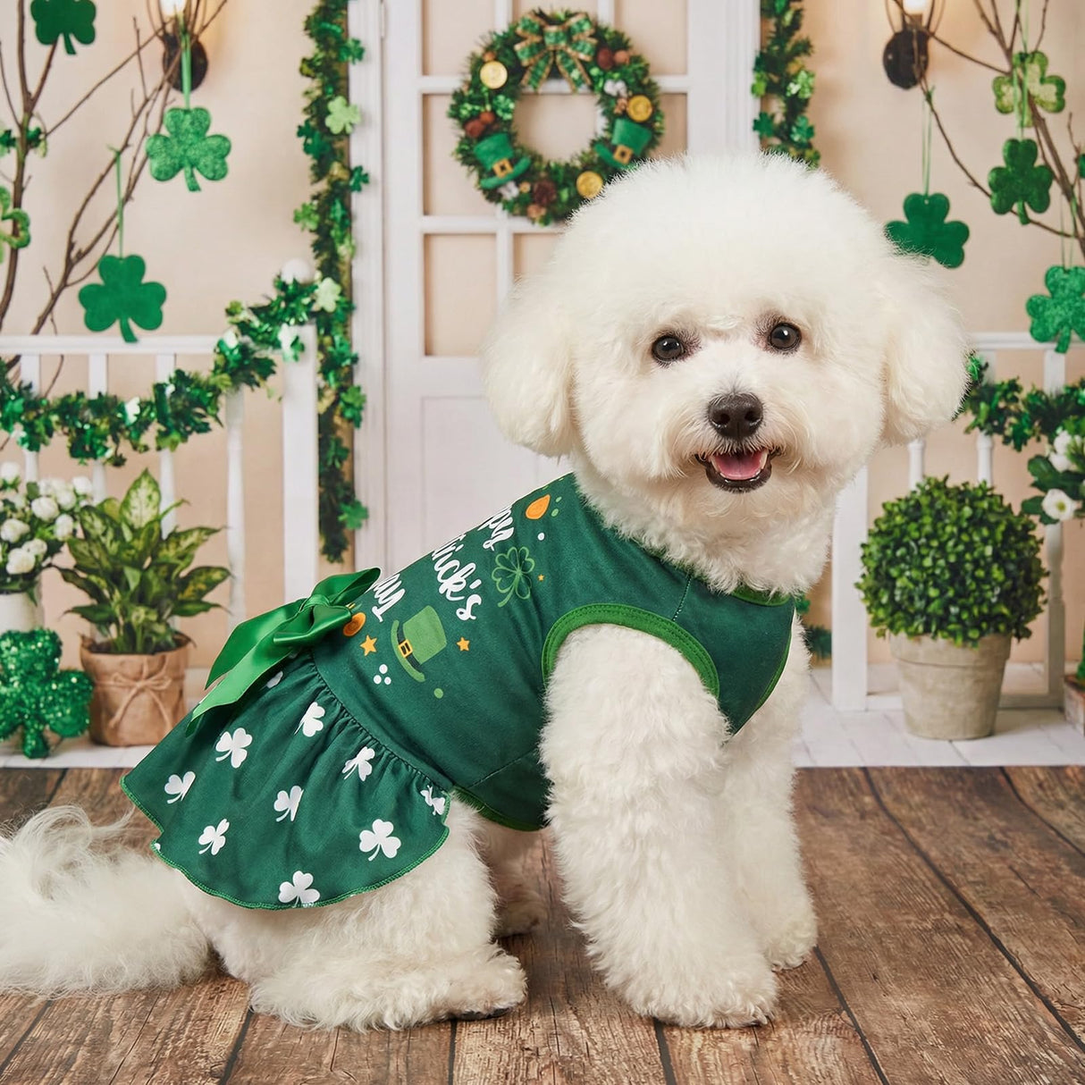 Vehomy 2-Pack Saint Patricks Day Dog Cat Dress St Patricks Clover Rainbow Puppy Dresses with Bow Pet Bowknot Shamrock Skirt Outfit Costume for Puppies Cats Small & Medium Dogs XS