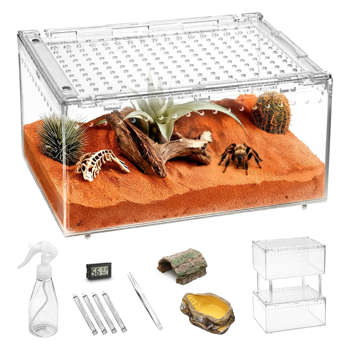 Clioran Large Reptile Terrarium Kit,Escape Proof Tarantula Enclosure,PC Starter Hermit Crab Tank,Spider Habitat for Praying Mantis Cage,Frog Vivarium,Insect House,Lizard Cribs,Leopard Gecko Container