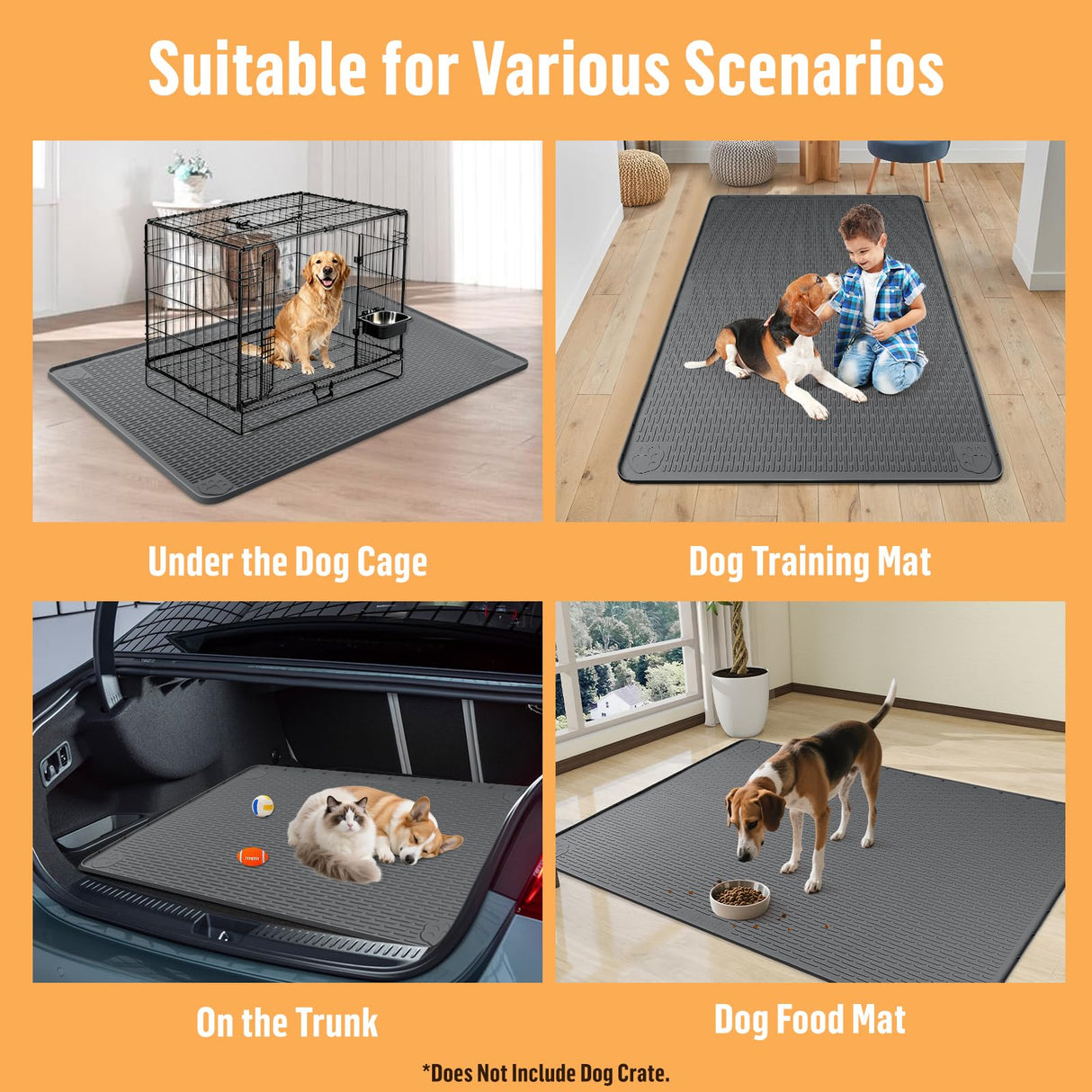 Bartuke Silicone Dog Bed Mat, 50"x 35" Crate Mat for Dog Cages, Kennel Mat with Raised Edge, Washable, Waterproof, Leakproof, Protect Floors (Dark Grey)