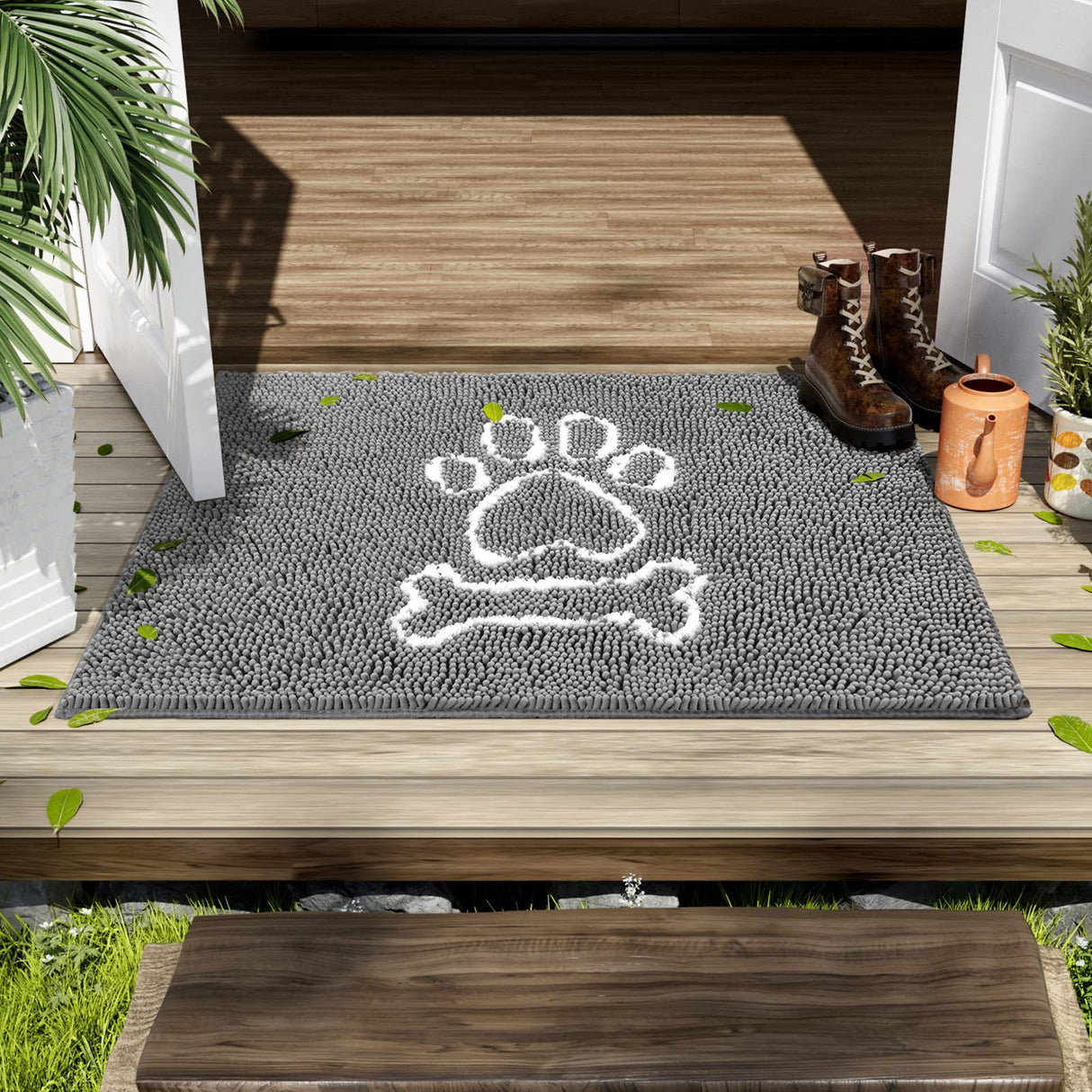 AROGAN Indoor Door Mat Entryway Rug Traps Mud and Water, Chenille Doormat for Muddy Shoes and Dog Paws, Machine Washable Doormat, Front Door Mat, Busy Area Dog Rugs for Floors, Entrance, 20x32 Grey