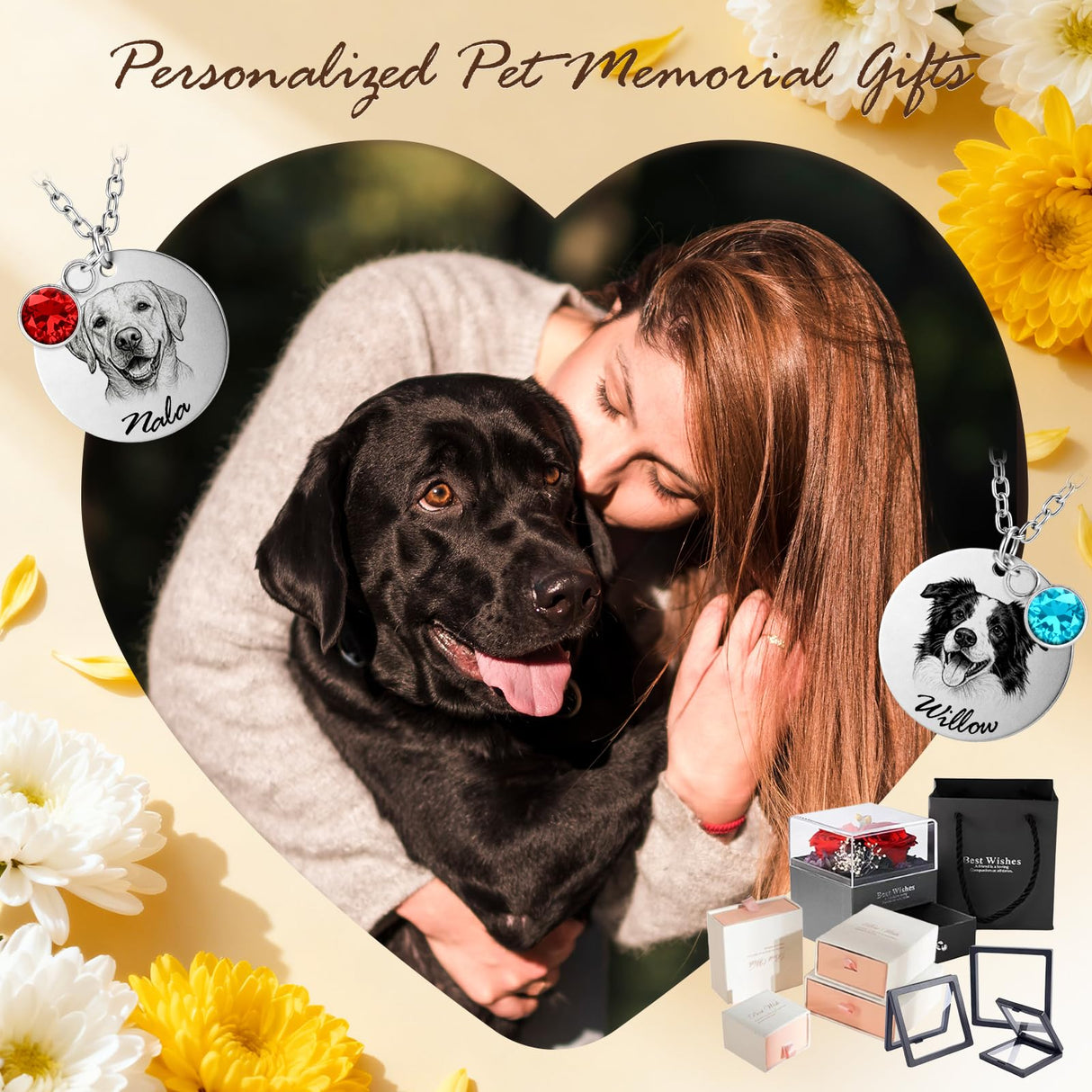 CDBUY Custom Dog Necklace for Women – Personalized Pet Portrait Pendant with Photo or Name, Customized Engraved Round Memorial Gifts for Dog or Cat Loss