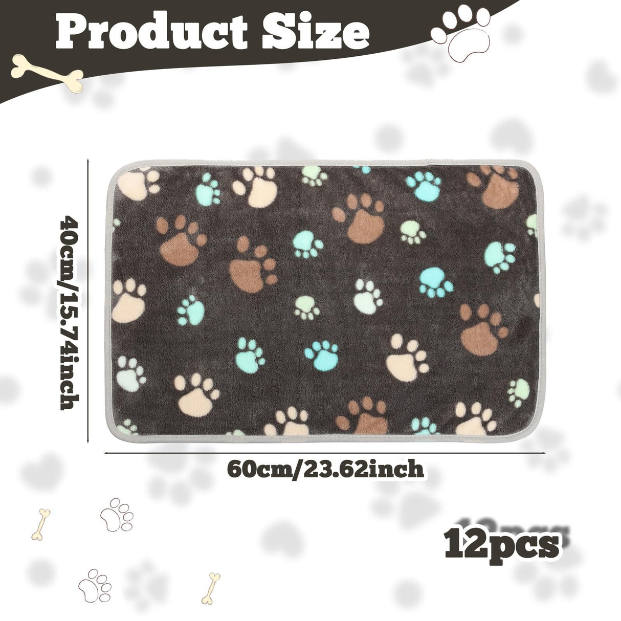 12 Pcs Small Dog Blanket Fleece Puppy Blankets Washable Pet Blankets for Cats Soft Flannel Paw Printed Throw for Guinea Pig Indoor Kittens Doggie (23 X 16 Inch,Dark Gray)