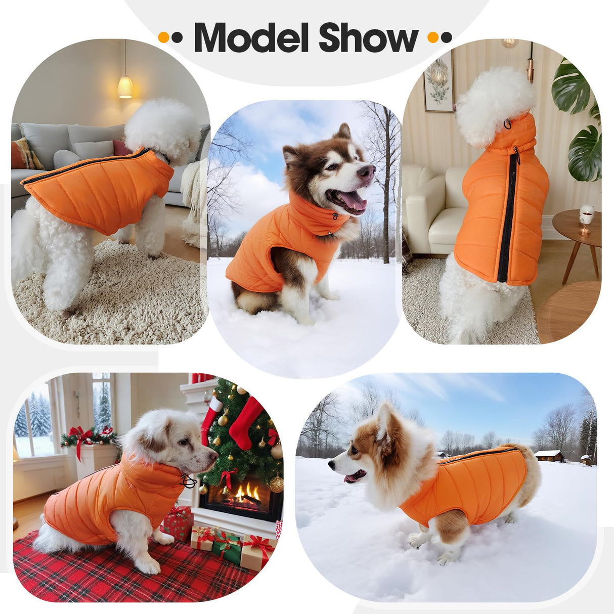 LeleTail Large Dog Winter Coat with Back Zipper & Detachable Scarf, Waterproof Warm Dog Snow Jacket, Dogs Puffer Vest for Golden Retriever, German Shepherd, Orange 2XL