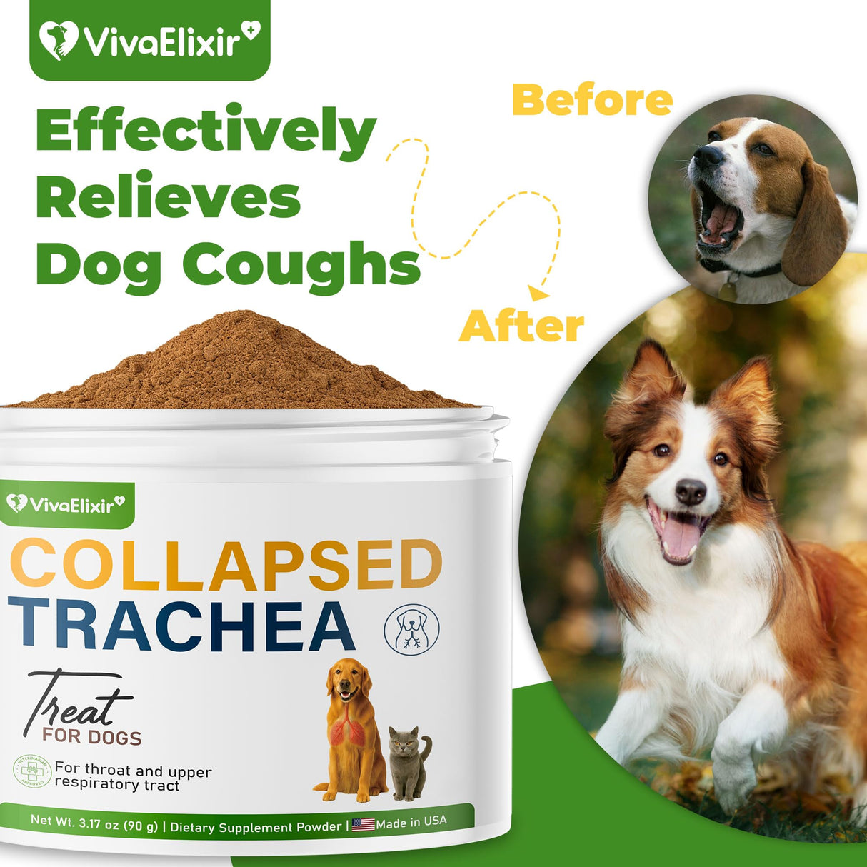 Dog Cough Powder–Relieves Cough, wheezing, tracheal Collapse, and Throat Irritation–Respiratory Health–Immune Support for Dogs in Kennel or Seasonal Challenges–All-Natural Herbal + Vitamin Blend–90g