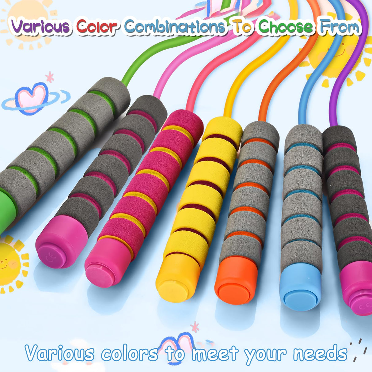 Adjustable Soft Skipping Rope - Toddler Jump Rope With Skin-Friendly Foam Handles For Kids, Boys, Girls, Women, Men - Exercise Activity, Outdoor Fitness