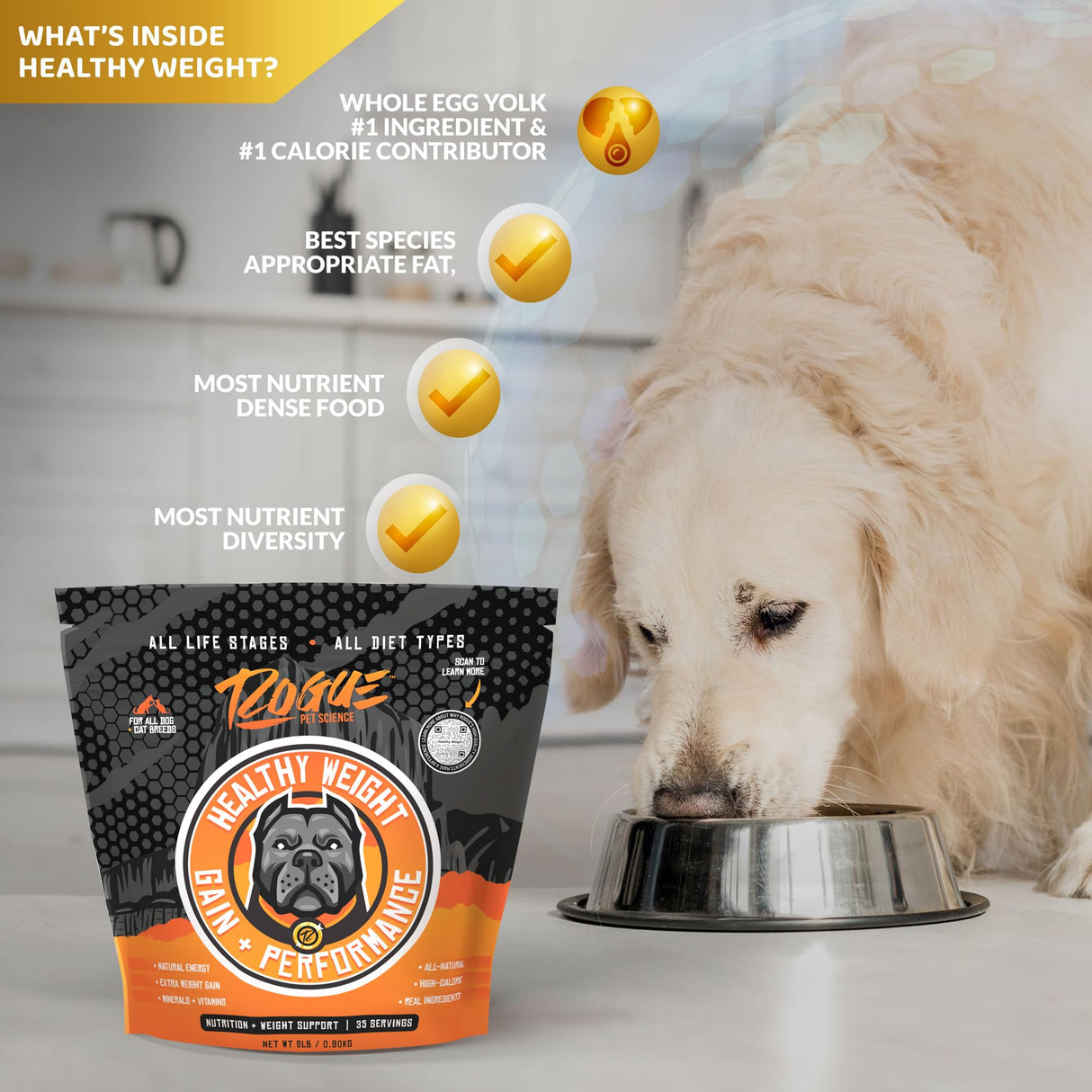 ROGUE PET SCIENCE Healthy Weight - Natural Weight Gainer for Dogs - High Calorie Tasty Dog Food & Cat Food Topper - Supports Weight Gain, Gut Health & Digestion - Helps Provide Natural Energy (2 lbs)