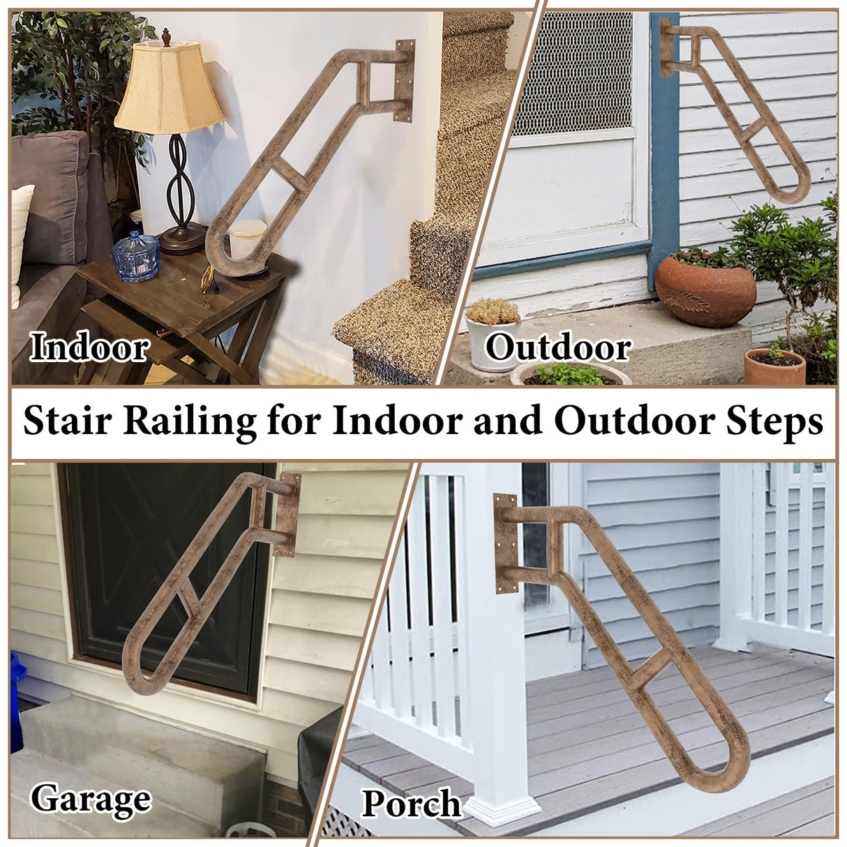 2 Pack Hand Rails for Outdoor 1-3 Steps, 27" Bent Wall Mount Handrail, Antique Metal Stair Handrails, Grab Bars with 2 Anti-Skid Crossbar for Garage Porch Stairs for Elderly Kids Disabled