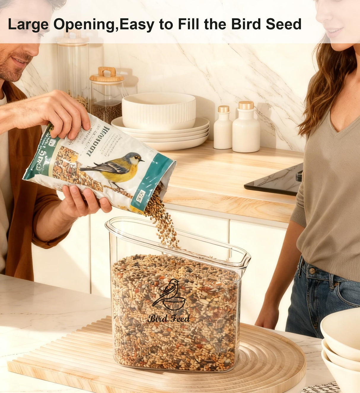 Brabtod Bird Seed Storage Container Portable-3 Qt/2.8 L Clear Pet Food Container-with Measuring Cup/Lid,Airtight Wild Bird Seed Dispenser for Storing Sunflower Seed|Squirrel proof|BPA Free-Green