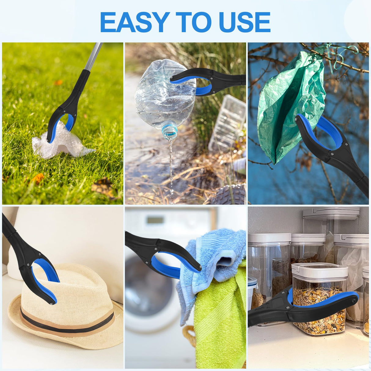 Tottist 4 Pack Grabber Reacher Tool for Elderly, 32" Extra Long Litter Stick Lightweight Handy Claw Grabber for Arm Extension Garbage Gripper Trash Pick up Litter Picker Garden(Blue Classic)
