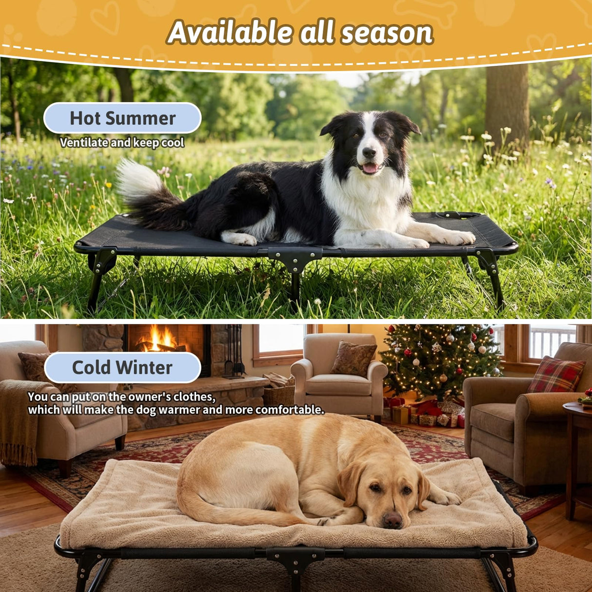 Loebelle Foldable Elevated Dog Cot, No Assembly Need, Waterproof Folding Raised Dog Bed, Outdoor Dogs Cot Cooling Pet Hammock Bed with Breathable Mesh for Small Medium Size Dogs, Chew-Proof, Black