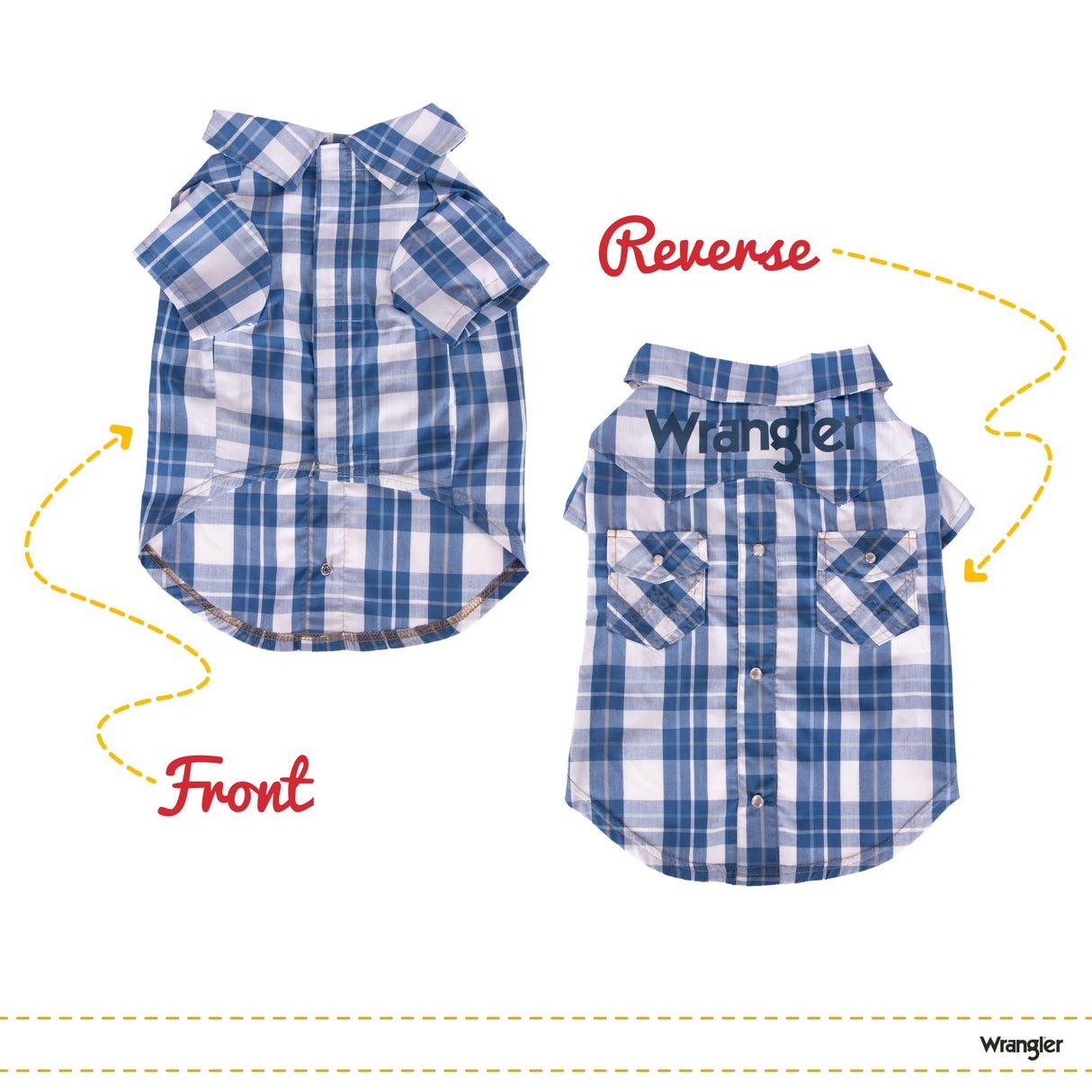 Wrangler Plaid Dog Shirt with Snap Pockets – Western Button Up Dog Clothes, Breathable Collared Dog Tee for Pets - Large Blue