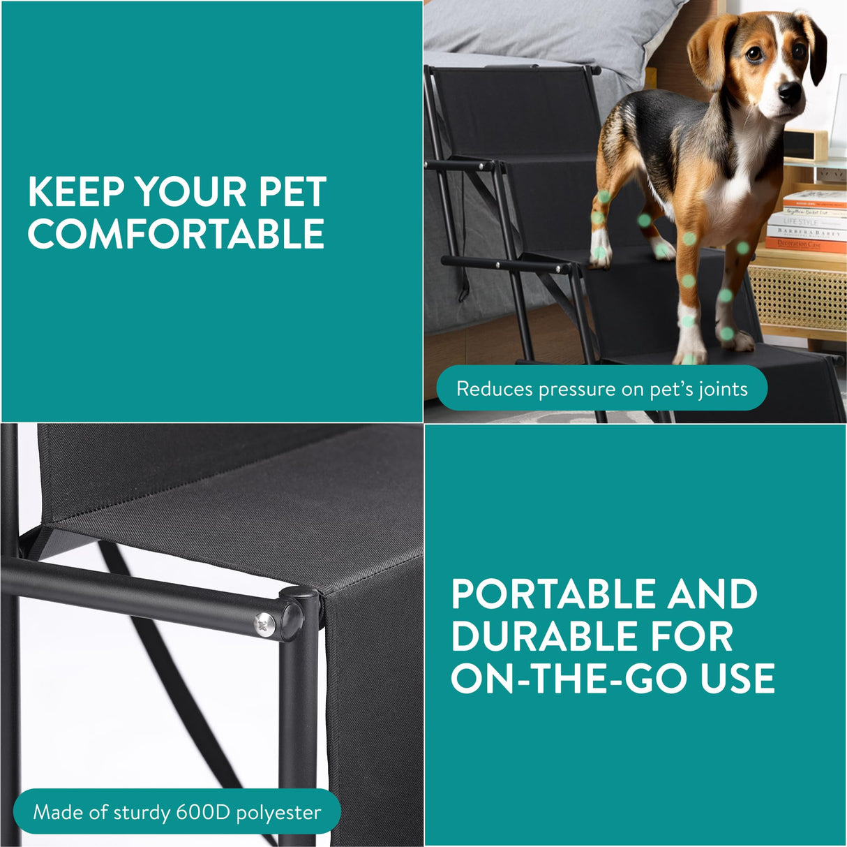 Navaris Dog Car Ramp - Folding Dogs 4 Step Ramp - Give Your Dog a Boost with Steps for Car - Stairs Come with Carry Bag