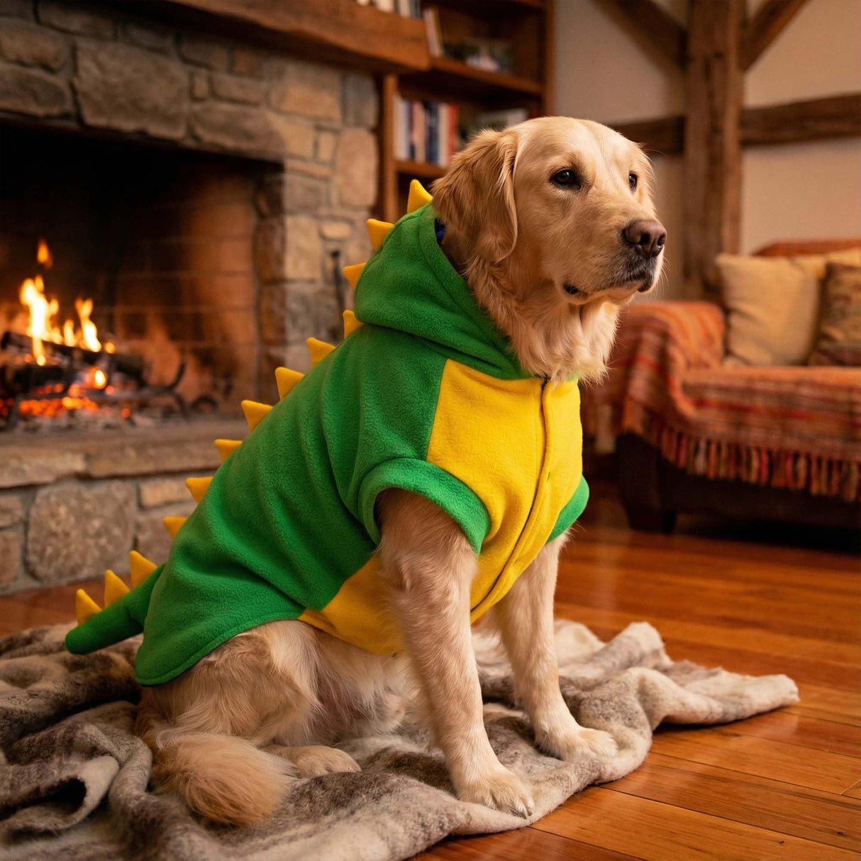 FLAdorepet Funny Halloween Large Dog Dinosaur Costume Outfits,Dog Pajamas Hoodie Winter Warm Pet Clothes Coat for Golden Retriever Pitbull (5XL, Green)