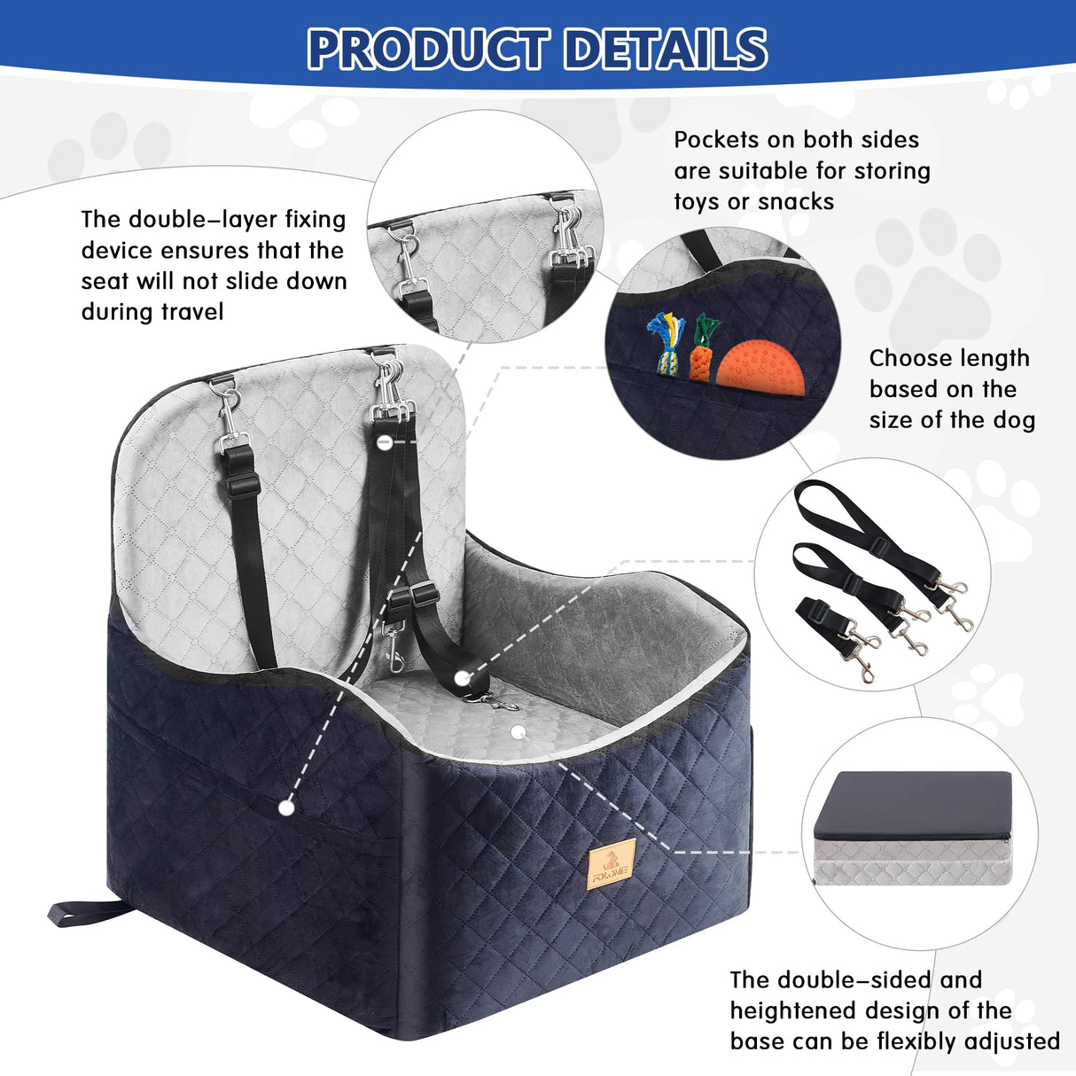Dog Car Seat for Small/Medium Dogs, Dog Booster with Thick Memory Foam Two Layers of Elevated Cushion, Fully Detachable and Washable, Pet Booster Seat for Travel Accessories