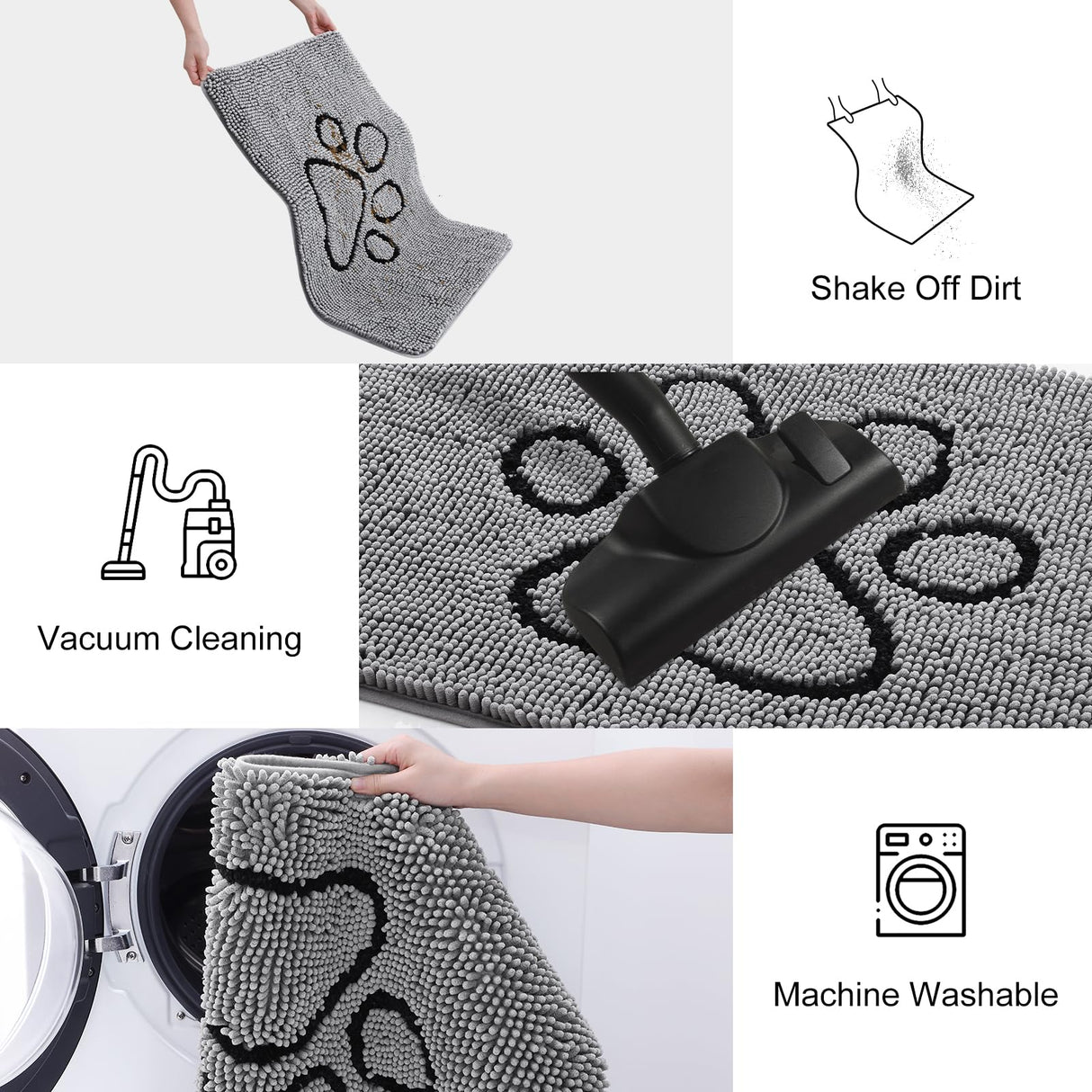 Smiry Dog Door Mat for Muddy Paws, Absorbent Dirt Trapper Non Slip Quick Dry Washable Chenille Mat for Mud Dogs, Entry Rug for Indoor and Outdoor (48x30 Inches, Grey and Black)
