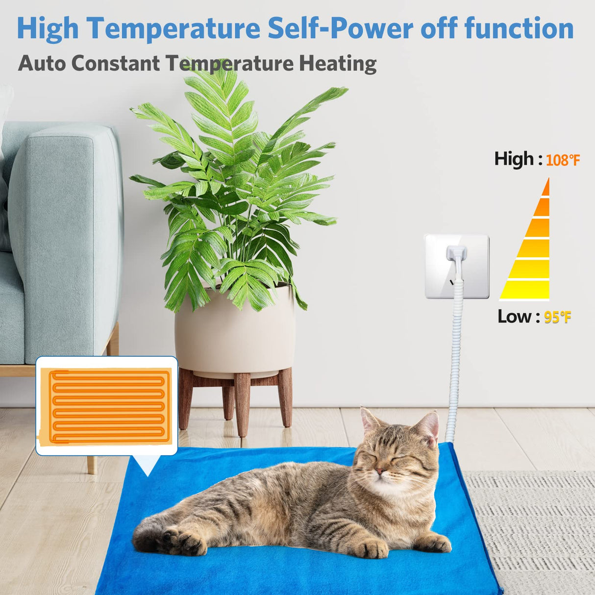 MARUNDA Pet Heating Pad,Cat Dog Electric Pet Heating Pad Indoor Waterproof,Auto Constant Temperature, Chew Resistant Steel Cord (Blue, M-16" x 20")