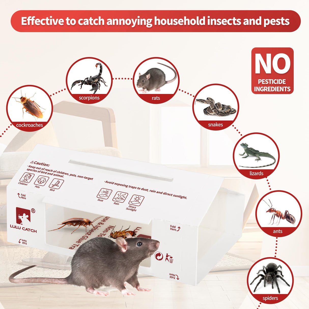 LULUCATCH Sticky Mouse Traps, 48 Pack Pre-baited Glue Traps, Foldable Bulk Non-Toxic Indoor Mouse Glue Boards for Insects, Snake, Lizard, & Spider, Pet Child Safe & Easy to Use Pest Control