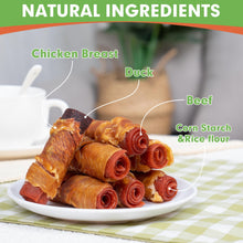 Load image into Gallery viewer, MON2SUN Rawhide Free Dog Treats, 3 Inch Triple Flavor Chicken Wrapped Duck and Beef Rolls for Small Dogs, Healthy Snacks, 21.16oz