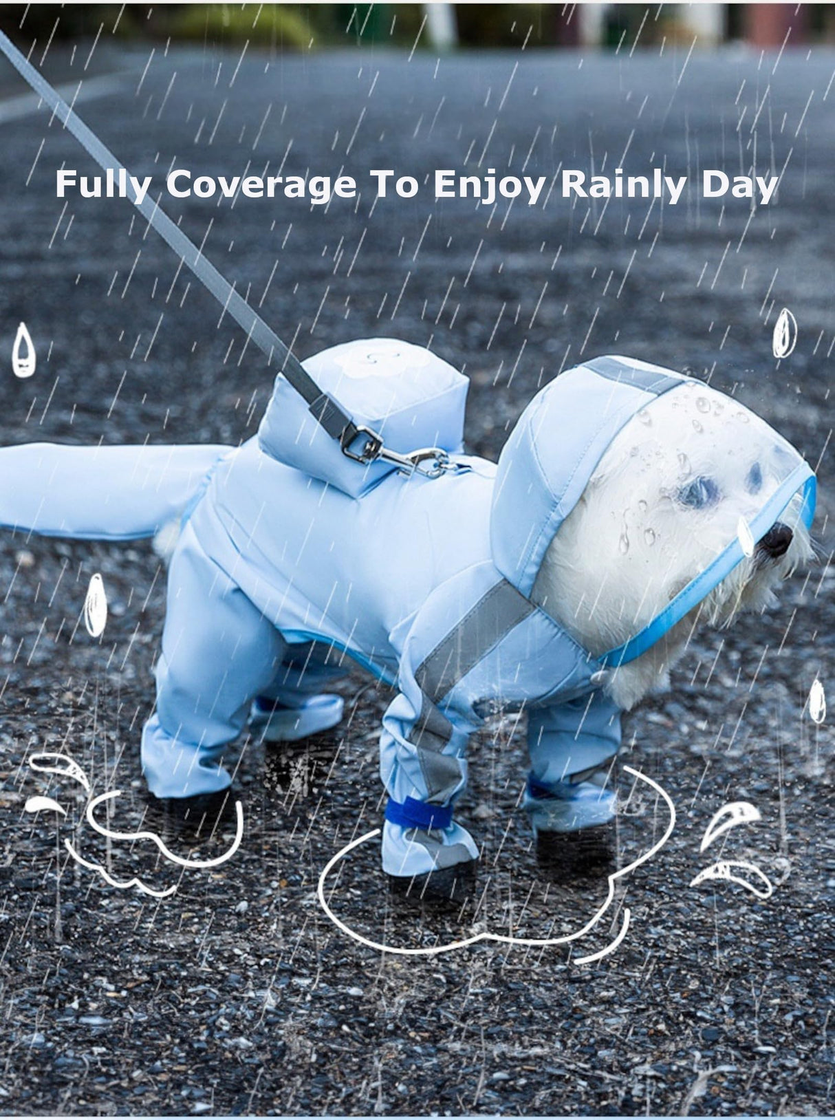 Waterproof Dog Raincoat,Full Coverage 4 Legs Dog Rain Jacket for Small Dogs,Pet Rain Coat with Hood,Reflective Strips&Leash Hole Outdoor Raincoat (Large(for Weight 8.8-11 lb), Blue)