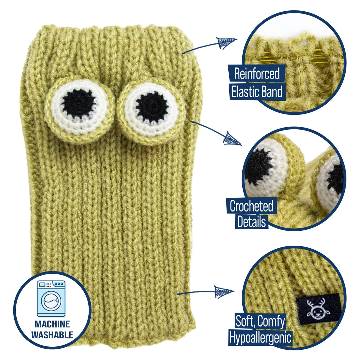 Zoo Snoods Frog Costume - Knit Dog Snood Ear Wrap for Pets, Warm Neck Cover for Halloween and Winter (Medium)