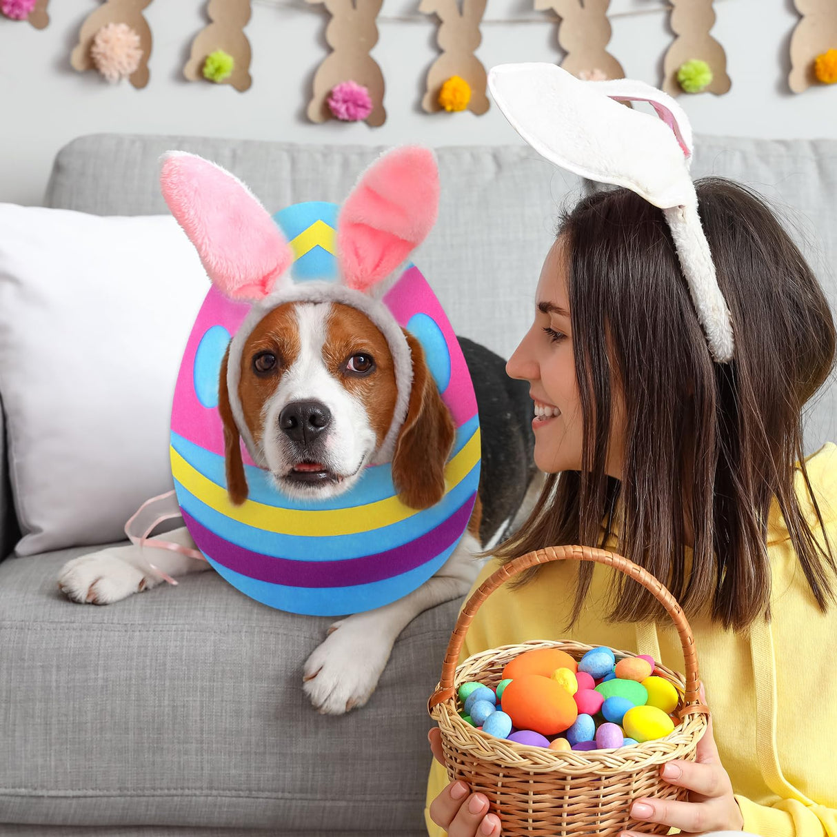 Soulchen Cute Easter Dog Costume Adjustable Egg Dog Shaped Hat Headwear for Easter Party Pets Cats Festive Bunny Ears Decorative Accessory for Puppy Holiday Dress up(Large)