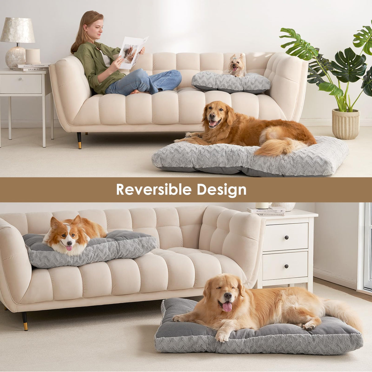 EHEYCIGA Washable XL Dog Bed for Crate 41x27 Inch, Reversible Kennel Pad for Extra Large Dogs Weight Up to 75 lbs, Plush and Comfy Pet Sleeping Mat, Grey