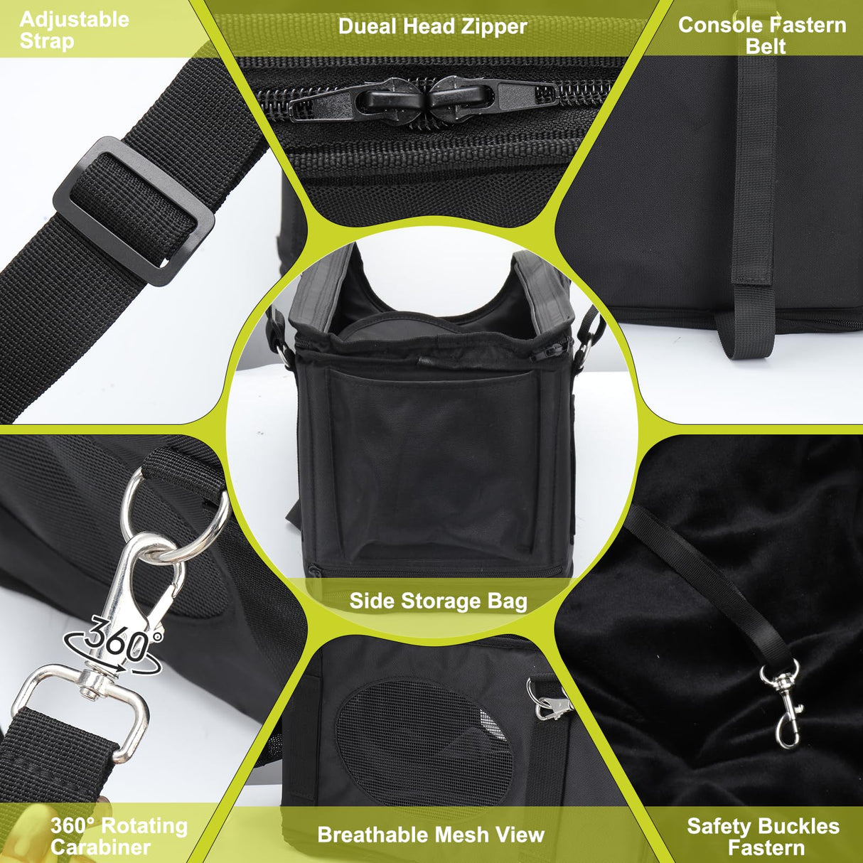 3 in 1 Cat Car Seat for Center Console – Portable Carrier for Shoulder Handle Car, Foldable Pet Armrest Booster Seat for Small Dogs & Cats (Up to 15lbs) | Puppy Seats with Cushion for Travel