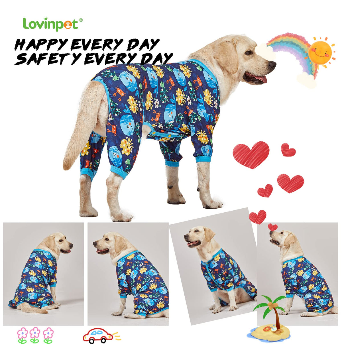 LovinPet Pajamas for Large Dogs, Lightweight Stretch Knit Pullover Dog Shirt, Marine Life Print, Pet Pajamas for Dogs, Large Breed Dog Jammie, PJ's for Pitbulls, Pet PJ's, 2XL