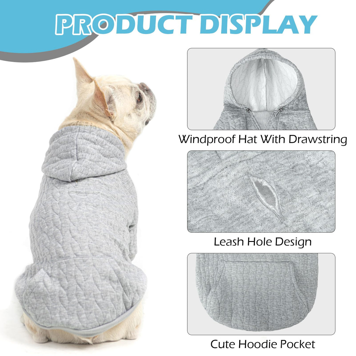 EXPAWLORER Textured Cable Knit Basic Dog Hoodie, Elevated Style Dog Sweater with Leash Hole and Pocket, Soft and Warm Pet Winter Coat, Cold Weather Clothes for Small Medium Large Dogs,Grey M