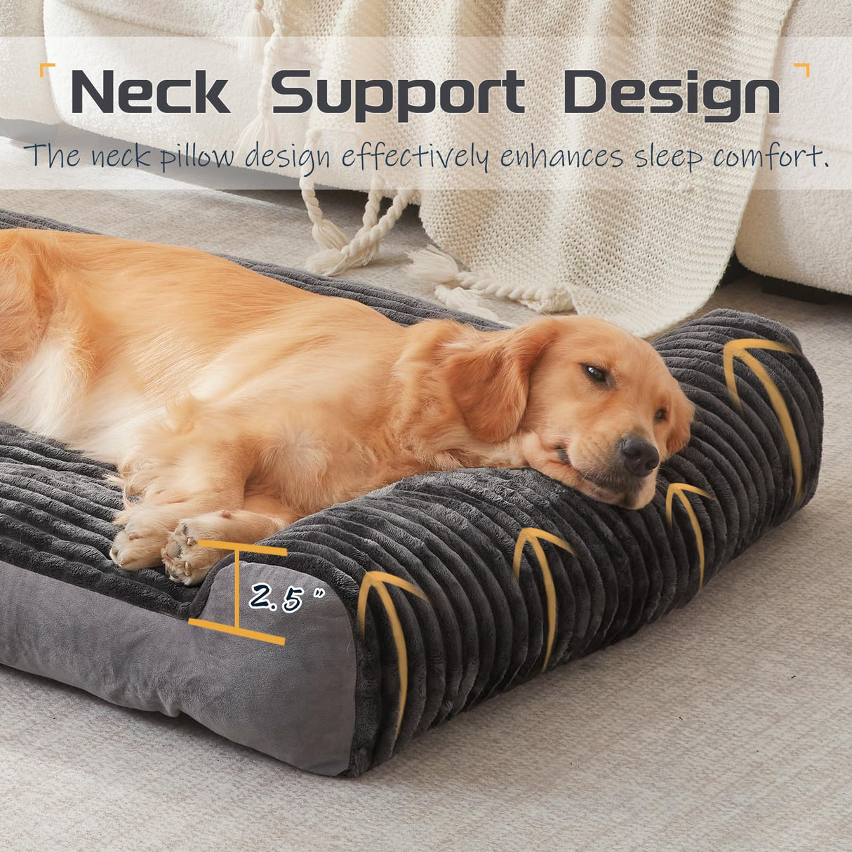 DEBANG HOME Dog Beds for Medium,Large Dogs Breeds,Sofa Dog Bed with Pillow for Crate Kennel, Super Soft Pet Bed for Support Bolster, Comfortable Pet Couch Bed & Non-Slip Bottom